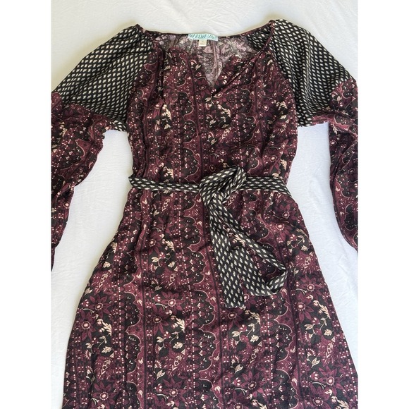 Women's Mid-length Dress Printed, S Long-Sleeve Boho V Neck Dress - Picture 2 of 4